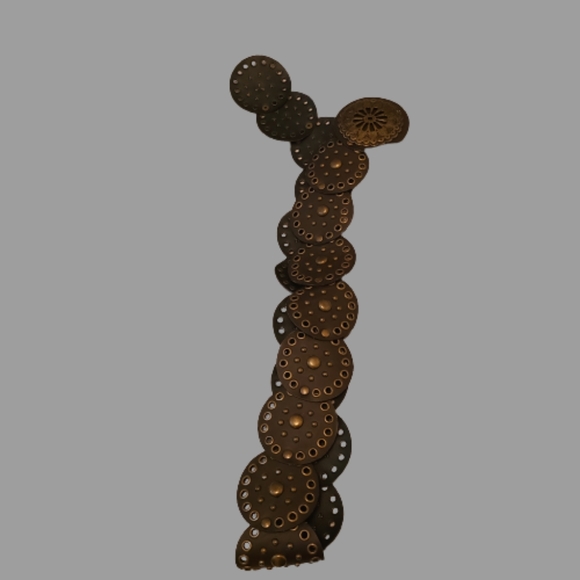 Amiee Lynn Size Tooled Fsux Leather Belt with brushed gold/brass grommets. - Picture 2 of 4